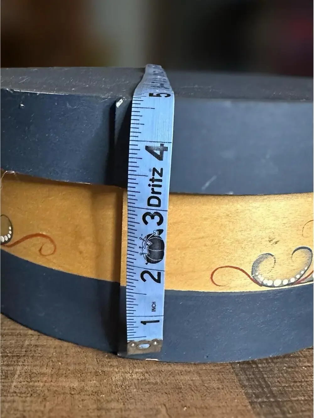 Hand-Painted Wooden Round Box with Blue and Natural Finish
